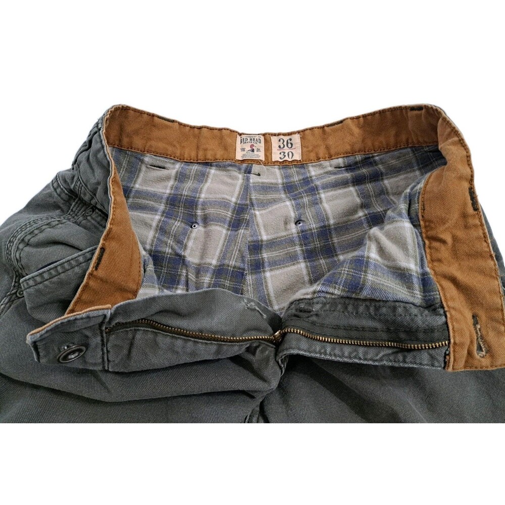 Red Head Men's 36x30 Flannel Lined Carpenter Cargo Pants Utility Canvas Work - Picture 2 of 9